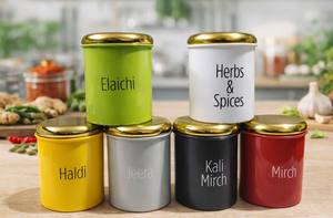 ชุดกระปุกใส่เครื่องเทศโลหะฝาสีทอง 6 ชิ้น - Product Image 2