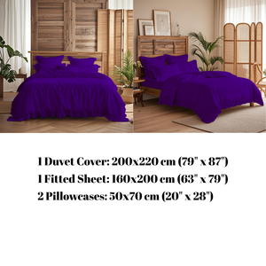 Juego de Ropa de Cama de Lujo de 4 Piezas en Polialgodón, Diseño con Volantes en Color Morado Sólido, Incluye Funda Nórdica, Sábana Ajustable y Fundas de Almohada para Uso Doméstico - Product Image 4