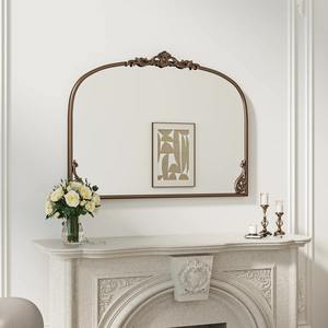 Gold Arched Wall Mirror Scalloped Crown Top Metal Framed Vanity with Beveled Glass for Bathroom Fireplace Wedding Art <b>Deco</b> - Product Image 1
