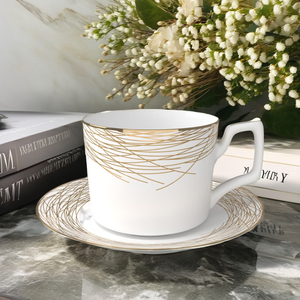 Tasse à thé et soucoupe chinoises en porcelaine osseuse, ensemble de vaisselle avec tasse, thé de l'après-midi, nid de vaisselle, assiette à dîner et assiettes de présentation - Product Image 1