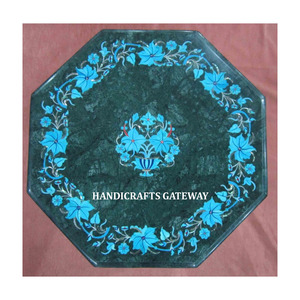 Handmade Octagonal Shape <b>Flower</b> Inlay Design Standard Quality Green Color Marble <b>Table</b> <b>Top</b> With Indian Manufacturing <b>Table</b> <b>Tops</b> - Product Image 1
