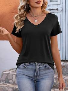 Camisetas de Verano de Alta Calidad para Mujer, Camisetas de Manga Corta con Cuello en V - Product Image 4