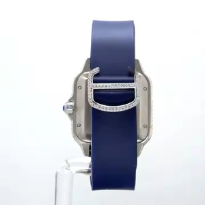 Elegant Look VVS Moissanite Diamond Studded Sapphire <b>Crystal</b> Quartz Luxury Sport Fashion Half Iced Blue Rubber Band <b>Watch</b> Unisex - Product Image 4