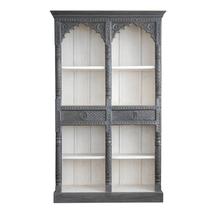 Rustic Grey Solid <b>Wood</b> Display Shelf Hand-Carved Vintage Furniture for Living Room and <b>Kitchen</b> <b>Cabinets</b>-Wholesale - Product Image 2