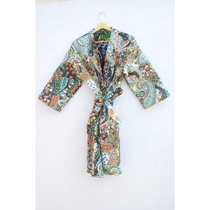 Bata de algodón estilo bohemio para mujer, bata kimono con estampado floral de paisley, bata ligera, bata de baño estampada, bata para damas de honor. - Product Image 2