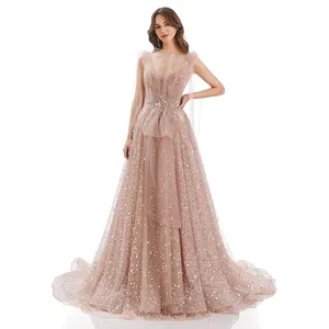 Jancember RL144 Classic Pink Ball Gown With Chapel Train Full Of Sequined Wedding Dress