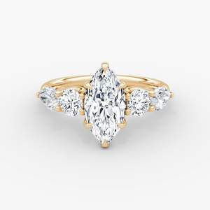 แหวนหมั้นผู้หญิงเงินแท้ 925 ประดับเพชรโมอิสซาไนต์ทรงมาร์คีส์หลากหลายรูปทรง ชุบทอง - Product Image 2