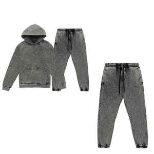 Nouveaux hommes élégants hiver à capuche décontracté lavage à l'acide survêtement 100% coton couleurs personnalisées Service OEM - Product Image 4