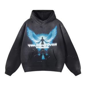 Sudadera con Capucha para Hombre, de Algodón 100%, con Estampado DTF, Corte Regular, Estilo Hip Hop, para Invierno, Precio Económico, Alta Calidad, MOQ Bajo, Logotipo Personalizado, Ropa Urbana - Product Image 1