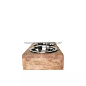 Mangeoire en bois pour chiens avec 2 bols en acier inoxydable pour chats et chiens, nourriture et eau. - Product Image 2