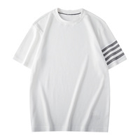 T-shirt Homme Décontracté à Rayures en Maille Gaufrée, Coupe Ample et Épaisse, Manches Courtes, Broderie Personnalisée OEM, Grande Taille, Haute Qualité