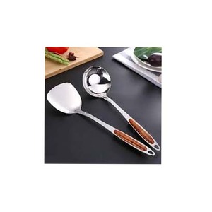 Peu coûteux Décoratif En Acier Inoxydable Argent Poli En Bois Conception Trou Fin Poignée Couverts Ensemble Couverts Ensemble Louche ensemble - Product Image 1