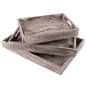 Plateau en bois de style récupéré fait à la main, fabrication directe, plateaux en bois pour aliments avec poignées découpées pour le service dans les restaurants et les hôtels - Product Image 1