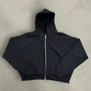 Vente en gros de haute qualité Logo personnalisé Impression Acid Wash Sweat à capuche zippé Sun Faded Vintage Hoodies Rhinestone Hoodie pour hommes - Product Image 2