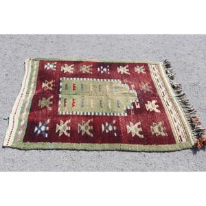 พรมวินเทจขนาด 3.6x5.1 ฟุต พรมสไตล์ตุรกี พรมลายดอกไม้สีแดงเขียว - Product Image 2