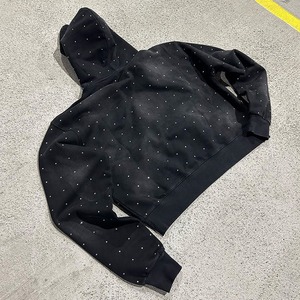 Sweat à capuche personnalisé pour hommes avec strass, découpé et cousu, sweat à capuche imprimé lavé à l'acide, pull oversize, patchwork personnalisé, sweat à capuche vieilli pour hommes - Product Image 3