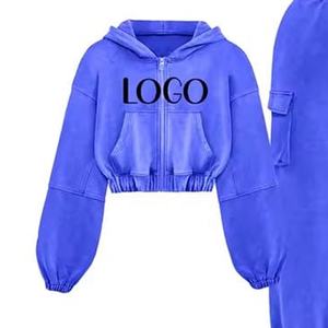 Custom Cropped Women's Tracksuit with Stylish <b>Washed</b> Hooded Jogger <b>Set</b> Custom Logo & Private Label Stacked Tracksuits - Product Image 2