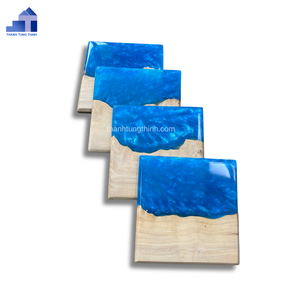 Juego de Posavasos de Resina Epoxi y Madera Natural Hechos a Mano, Estilo Río con Borde Natural Artístico, Portavasos Hecho en Vietnam - Product Image 4