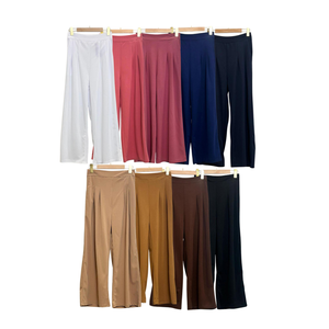 Pantalones Palazzo transpirables para mujer, diseño de pierna recta de cintura alta en tela crepé de algodón y poliéster para uso diario o de oficina - Product Image 2