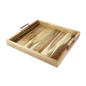 Ensemble de plateaux de service en bois d'acacia de qualité supérieure avec poignées, plateaux carrés en bois emboîtables pour table basse, restaurant et hôtel, service de nourriture - Product Image 4
