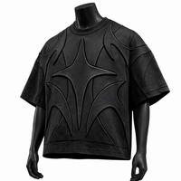 T-shirt Homme Oversize Personnalisé à Panneaux Gaufrés Noir Streetwear Coton Coupe et Couture 3D Manches Courtes Mode Ringer