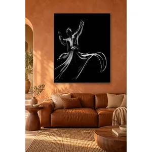 Impression sur toile Fida Whirling Dervish, coups de pinceau blancs sur fond noir - Product Image 2