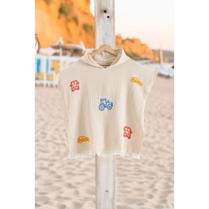 Poncho pour enfants en mousseline de coton biologique 100% Varol, à thème routier, serviette de bain pour bébés nouveau-nés, pour le bain et les soins - Product Image 2