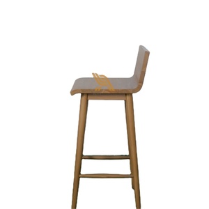 Tabouret de bar en bois massif, chaise de comptoir en bois avec dossier incurvé et repose-pieds, siège de salle à manger pour hôtel, café, maison - Product Image 2
