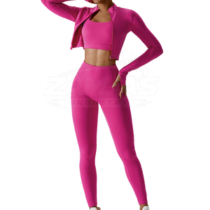 Ensemble de yoga personnalisé pour femmes, tenue avec leggings et haut à motif uni, ensemble sans couture pour femmes, ensemble de yoga 3 pièces - Product Image 6