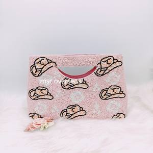 Vente en gros de sacs à main vintage à motifs floraux pochette à perles doublure en polyester multicolore décor de lettres à boutons - Product Image 5