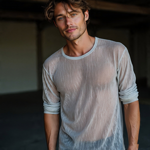 Baggy Long Sleeve Sheer Mesh T <b>Shirt</b> <b>Men</b> See Through Tee <b>Shirts</b> Sheer Man Transparent Night Club Sheer Mesh T <b>Shirts</b> <b>Men</b> - Product Image 4