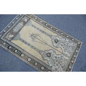 <b>Traditional</b> Beige Brown Wool <b>Rug</b> 3.1 X 4.8ft Turkish Patchwork Design for Entryway Living Room Bedroom with Latex Backing - Product Image 4