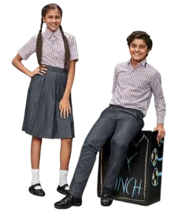 Gray School Uniforms Dress Set Boys Long Sleeve Shirt Pant and Girls Short Sleeve Shirt Pleated Skirt