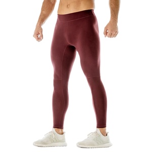 Leggings de compression sur toute la longueur pour hommes Vêtements de fitness en couleur unie avec logo à la taille Nouveau design - Product Image 4