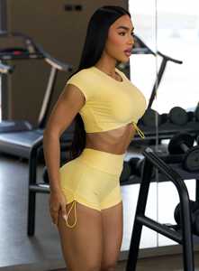 Venta caliente limón mujeres Toggluxe Crop Top 4 Way Stretch ajustable Toggle Super suave transpirable entrenamiento Crop Top camisetas para mujeres - Product Image 2