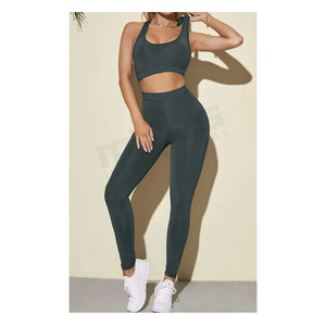 Conjunto de ropa deportiva para mujer, conjunto de Top corto y pantalón para entrenamiento de Yoga, ropa activa para gimnasio y Fitness, venta al por mayor - Product Image 5