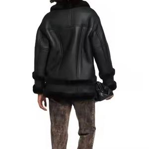 Nueva Chaqueta de Cuero Bomber para Mujer, Moda 2025, Alta Calidad, Chaqueta de Cuero con Forro de Piel de Oveja para Invierno, Abrigos Cálidos para Mujer - Product Image 5