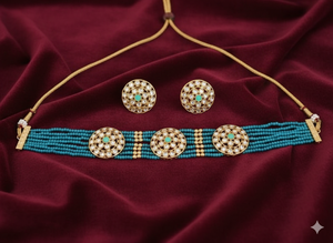 Hermoso Conjunto de Gargantilla Estilo Antiguo con Diseño Étnico de Cuentas y Alto Pulido Dorado, Perfecto para Bodas, Festivales y Fiestas - Product Image 3