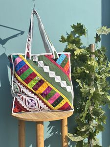 Bolso de compras bohemio acolchado de algodón hecho a mano para mujer, diseño de retales para comestibles, playa, uso diario, viaje perfecto - Product Image 5