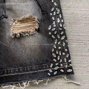 Mejor Diseño de Fabricante, Pantalones Cortos Vaqueros Vintage Personalizados con Pedrería para Hombre, Hechos en Pakistán, Servicio OEM, Diseño ODM - Product Image 3