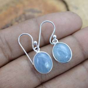 Pendientes de gota de Aguamarina en plata de ley 925 chapada en oro forma ovalada bisel de piedras preciosas ajuste regalo de joyería de boda - Product Image 4