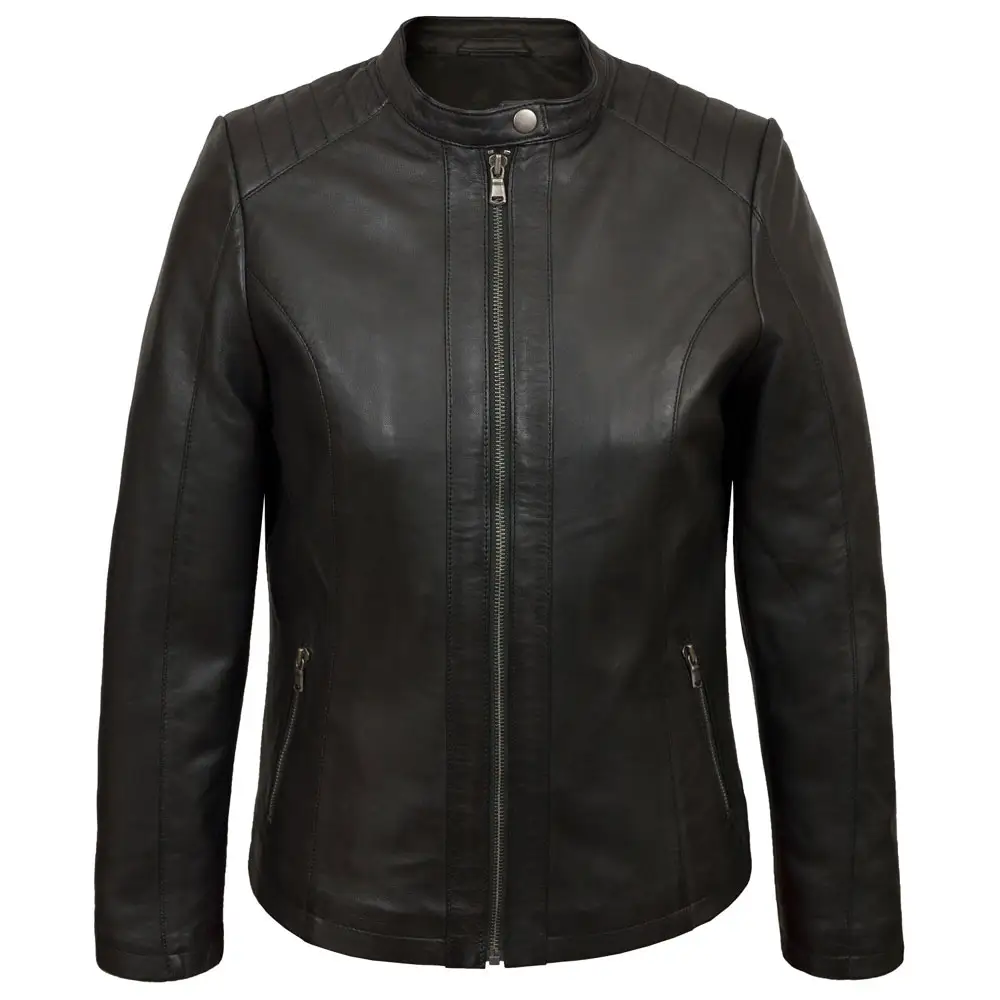 Trendy Women's Black Leather Biker Jacket, Sheep Nappa Leather Jackets, Women"s Fitted Leather Biker Jacket