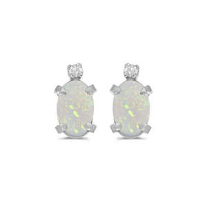 14k White Gold Oval <b>Opal</b> Diamond Studs <b>Earrings</b> 1.12ct Vintage Trendy with Geometric Pattern for Engagement Rose Gold Plated - Product Image 1