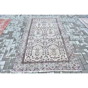 Turkish <b>Rug</b>, 4.4x8 ft Area <b>Vintage</b> <b>Rug</b>, Brown Gray Striped <b>Rug</b> - Product Image 1
