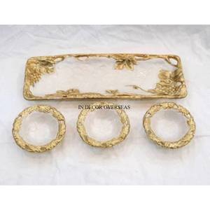 Ensemble de 3 bols de forme ronde à texture unique de couleur blanche avec métal plaqué or de haute qualité au prix le plus bas - Product Image 1