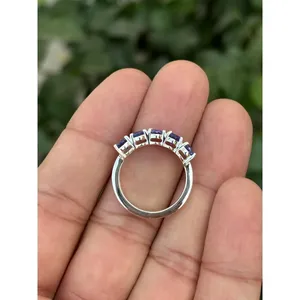 <b>925</b> <b>Silver</b> Tanzanite Eternity <b>Ring</b> Rhodium Plated <b>with</b> Geometric Pattern Oval Cut Diopside Gemstone for Engagement or Gift - Product Image 4