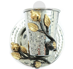 Top Shabbat Juif bénédiction religieuse tasse à vin Shabbat Vacances Kiddoush tasse en acier inoxydable avec argent et or - Product Image 5