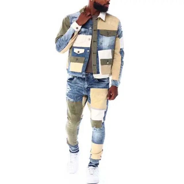 Différentes couleurs Denim jean et veste ensemble pour hommes haute qualité deux pièces costume nouvelle mode 2023 homme Street Wear Denim ensembles