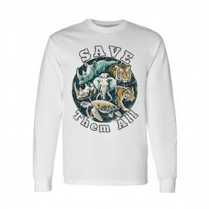 T-shirt à manches longues Save Them All, animaux en voie d'extinction, conservation de la faune, unisexe, adulte, col rond en coton, respectueux de l'environnement - Product Image 2