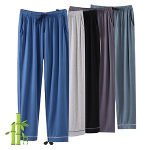 Pantalon de pyjama décontracté pour homme en viscose/coton tissé, brodé, ultra-doux, respirant, de couleur lavée, pour la nuit - Product Image 1
